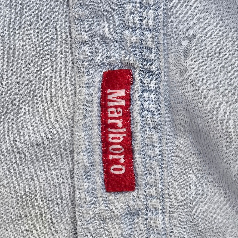 Vintage Marlboro Country Denim Shirt Light Wash Western Workwear Mens Large L - Picture 4 of 13